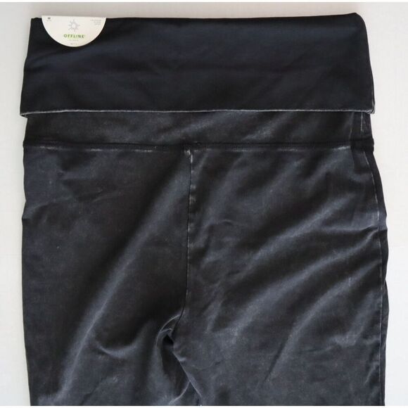 Offline x Aerie Women Sz M Black OG Foldover Super Flare Hi-Rise Short Leggings - Picture 2 of 7